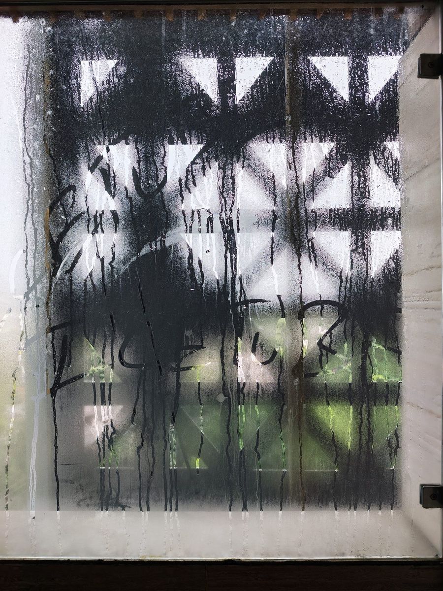 Steam on the sauna glass